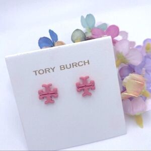 New Tory Burch Peach Enamel Kira Stud Earrings, Comes With Dust Bag
